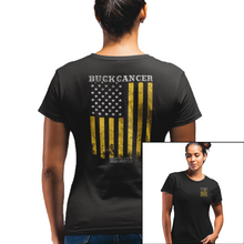 Load image into Gallery viewer, Women&#39;s Buck Cancer Flag Gold - S/S Tee
