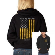 Load image into Gallery viewer, Women&#39;s Buck Cancer Flag Gold - Zip-Up Hoodie
