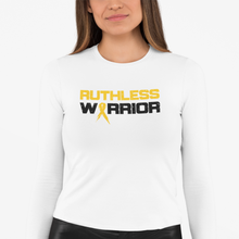 Load image into Gallery viewer, Women&#39;s Ruthless Warrior Gold Ribbon - L/S Tee
