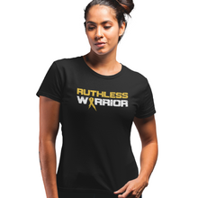Load image into Gallery viewer, Women&#39;s Ruthless Warrior Gold Ribbon - S/S Tee

