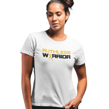 Load image into Gallery viewer, Women&#39;s Ruthless Warrior Gold Ribbon - S/S Tee
