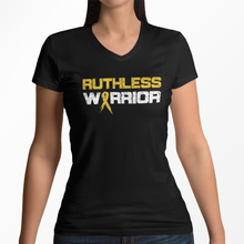 Load image into Gallery viewer, Women&#39;s Ruthless Warrior Gold Ribbon - V-Neck
