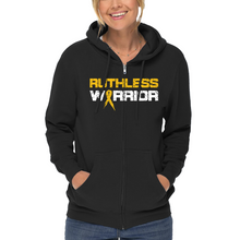 Load image into Gallery viewer, Women&#39;s Ruthless Warrior Gold Ribbon - Zip-Up Hoodie

