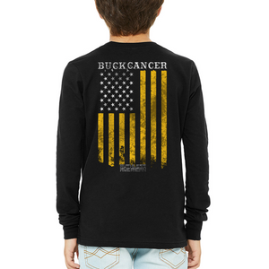 Youth Buck Cancer Flag Gold - L/S Tee