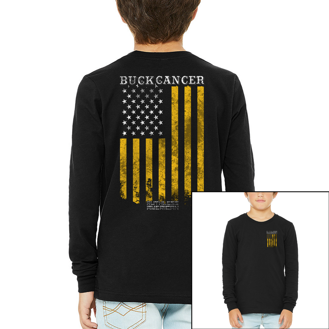 Youth Buck Cancer Flag Gold - L/S Tee