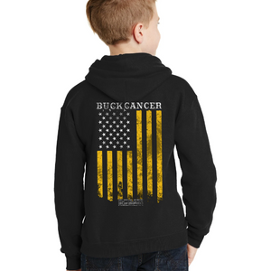 Youth Buck Cancer Flag Gold - Zip-Up Hoodie