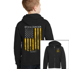 Load image into Gallery viewer, Youth Buck Cancer Flag Gold - Zip-Up Hoodie

