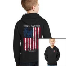 Load image into Gallery viewer, Youth Buck Cancer Flag Red White &amp; Blue - Pullover Hoodie
