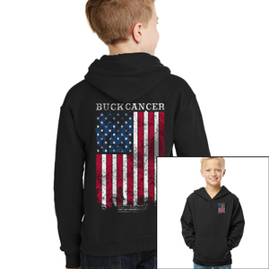 Youth Buck Cancer Flag Red White & Blue - Pullover Hoodie