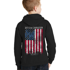 Youth Buck Cancer Flag Red White & Blue - Pullover Hoodie