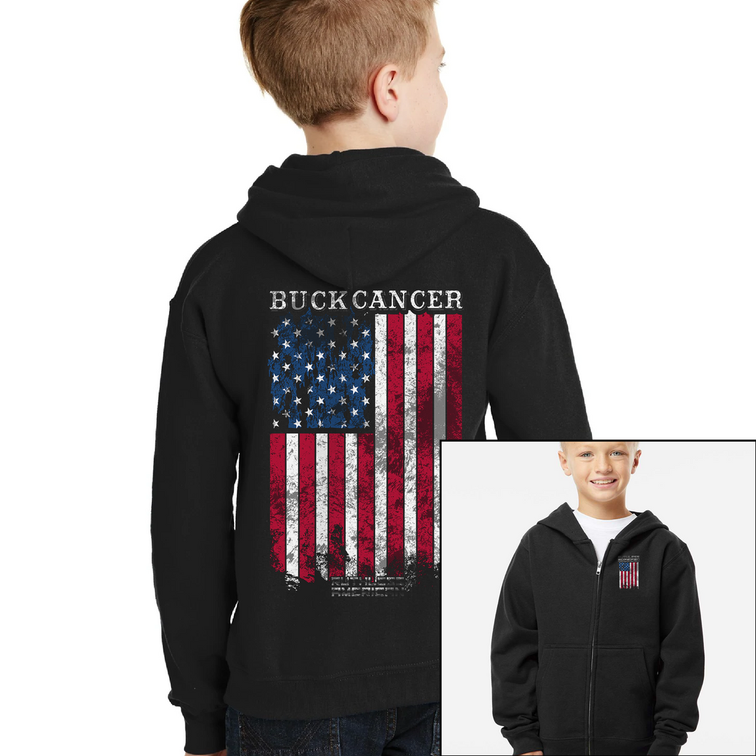 Youth Buck Cancer Flag Red White & Blue - Zip-Up Hoodie