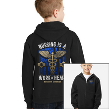 Load image into Gallery viewer, Youth Nursing Is A Work Of Heart - Blue - Zip-Up Hoodie
