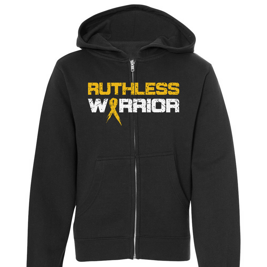 Youth Ruthless Warrior Gold Ribbon - Zip-Up Hoodie