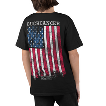 Load image into Gallery viewer, Youth Buck Cancer Flag Red White &amp; Blue - S/S Tee
