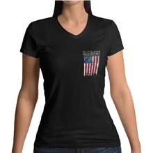 Load image into Gallery viewer, Women&#39;s Buck Cancer Flag Red White &amp; Blue - V-Neck
