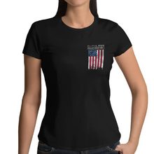 Load image into Gallery viewer, Women&#39;s Buck Cancer Flag Red White &amp; Blue - S/S Tee
