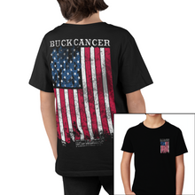 Load image into Gallery viewer, Youth Buck Cancer Flag Red White &amp; Blue - S/S Tee

