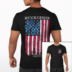 Buck Cancer Flag Red White & Blue - S/S Tee