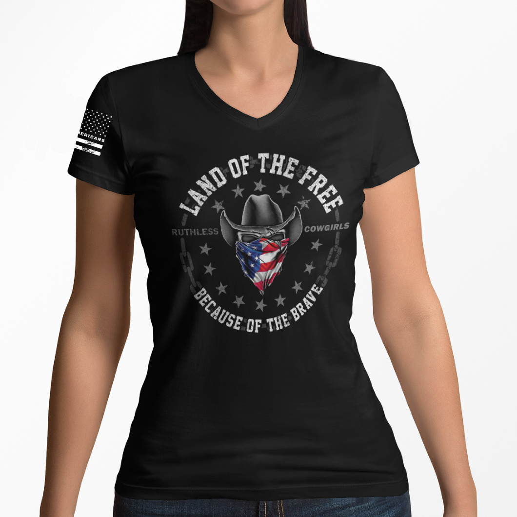Women's Land Of The Free - Cowgirl Front- V-Neck