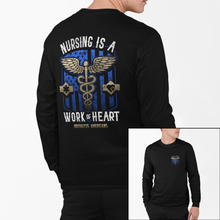 Load image into Gallery viewer, Nursing Is A Work Of Heart - Blue - L/S Tee

