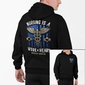 Nursing Is A Work Of Heart - Blue - Pullover Hoodie