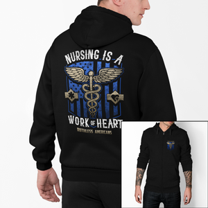 Nursing Is A Work Of Heart - Blue - Zip-Up Hoodie