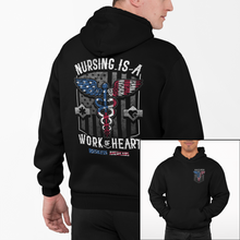 Load image into Gallery viewer, Nursing Is A Work Of Heart - USA - Pullover Hoodie
