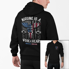 Load image into Gallery viewer, Nursing Is A Work Of Heart - USA - Zip-Up Hoodie
