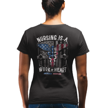 Load image into Gallery viewer, Women&#39;s Nursing Is A Work Of Heart - USA - S/S Tee
