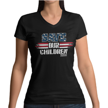 Load image into Gallery viewer, Women&#39;s Save OUR Children Red White &amp; Blue - V-Neck
