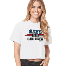 Load image into Gallery viewer, Women&#39;s Save OUR Children Red White &amp; Blue - Crop Top
