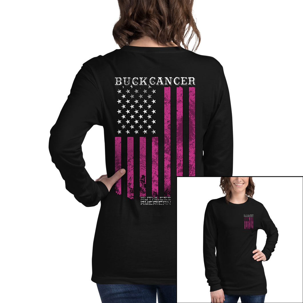 Women's Buck Cancer Flag - L/S Tee