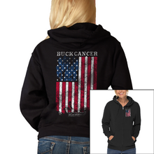 Load image into Gallery viewer, Women&#39;s Buck Cancer Flag Red White &amp; Blue - Zip-Up Hoodie
