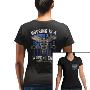 Women's Nursing Is A Work Of Heart - Blue - V-Neck