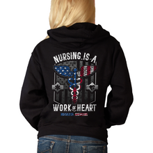 Load image into Gallery viewer, Women&#39;s Nursing Is A Work Of Heart - USA - Pullover Hoodie
