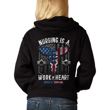 Load image into Gallery viewer, Women&#39;s Nursing Is A Work Of Heart - USA - Zip-Up Hoodie
