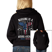 Load image into Gallery viewer, Women&#39;s Nursing Is A Work Of Heart - USA - Pullover Hoodie
