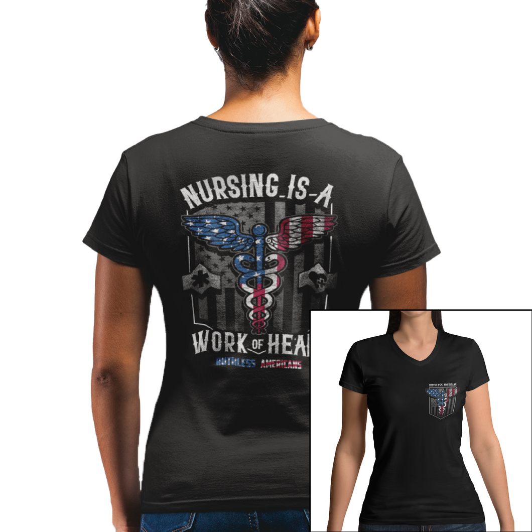 Women's Nursing Is A Work Of Heart - USA - V-Neck