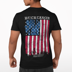 Buck Cancer Flag Red White & Blue - S/S Tee