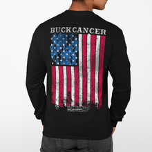 Load image into Gallery viewer, Buck Cancer Flag Red White &amp; Blue - L/S Tee
