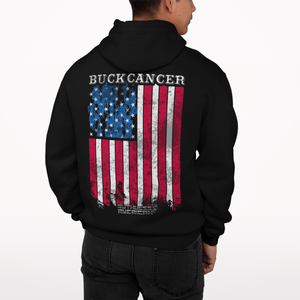 Buck Cancer Flag Red White & Blue - Pullover Hoodie